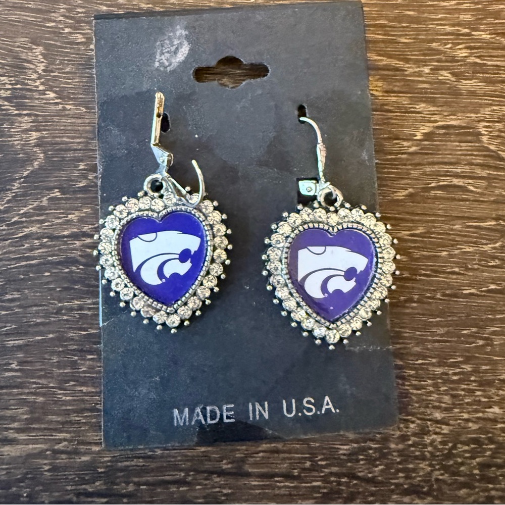 Heart-Shaped Kansas State Wildcat Earrings